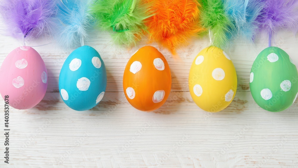 Aufkleber Five colorful Easter eggs with polka dot patterns on a white surface.