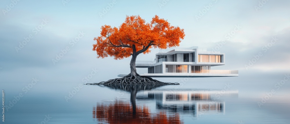 Poster a futuristic and imaginative representation of architectural structures emerging organically from th