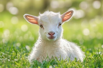 Obraz premium Cute lamb in grassy field