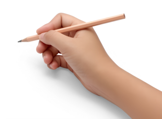 hand holding pencil on transparent background