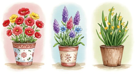 Floral Trio in Terracotta AI Generated