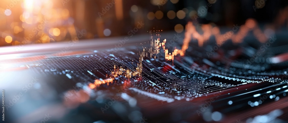 Poster glowing digital data streams flowing in an abstract, futuristic composition of vibrant colors and dy