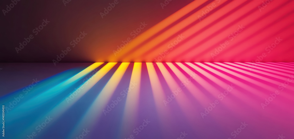 Poster vibrant beams of colored light casting dynamic shadows on smooth surface create mesmerizing visual e