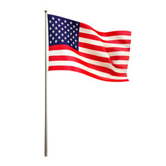 Iconic american flag waving proudly in the breeze against a clear blue sky symbolizing freedom and patriotism isolated on a white background.