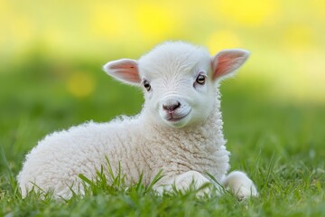 Cute lamb resting in grass