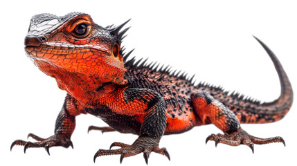 Obraz premium Fiery Reptile Majesty: A captivating image of an vibrant reptile, boasting intricate scales and formidable spines, stands proudly. An awe-inspiring example of animal.