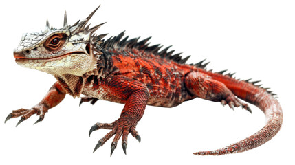 Obraz premium Red-headed Iguana: A close-up portrait of a vibrant red-headed iguana with striking black and white markings, showcasing its intricate scales and reptilian charm.