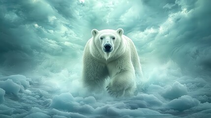 Majestic polar bear in a surreal, icy environment.