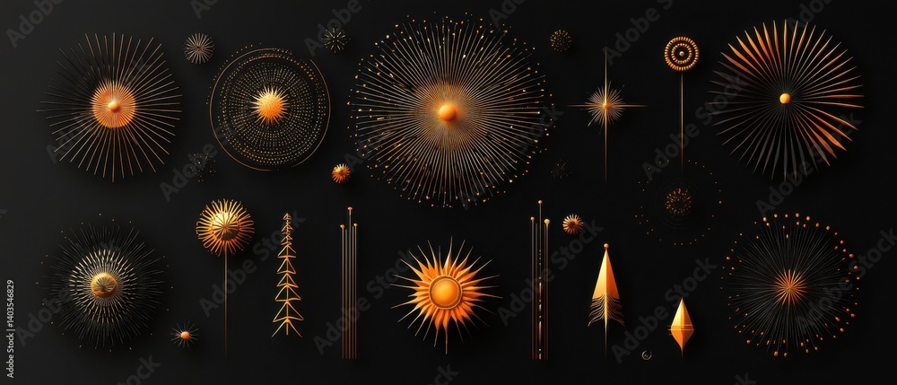 Poster vibrant, abstract geometric firework bursts fill the sky, creating a simple yet dynamic and captivat