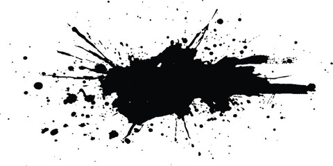 Black ink splatter isolated on transparent background. black ink Splatter, black paint, ink brush strokes, brushes, lines, grungy. Dirty artistic design elements, 
