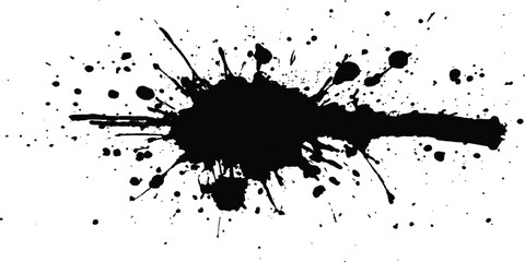 Black ink splatter isolated on transparent background. black ink Splatter, black paint, ink brush strokes, brushes, lines, grungy. Dirty artistic design elements, 