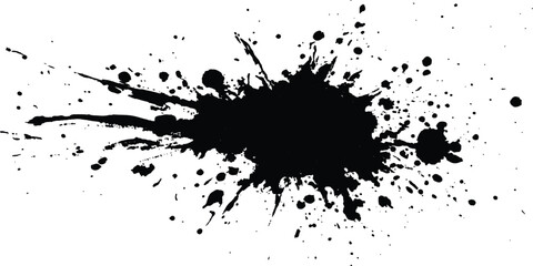 Black ink splatter isolated on transparent background. black ink Splatter, black paint, ink brush strokes, brushes, lines, grungy. Dirty artistic design elements, 