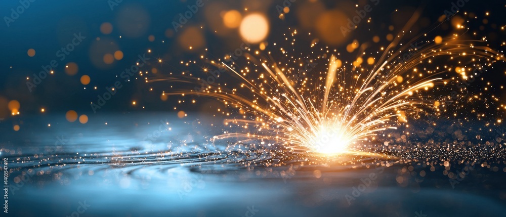 Poster colorful, abstract digital fireworks bursts creating a dynamic, energetic display for a visually stu