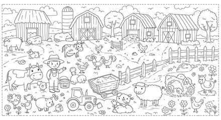 Fototapeta premium Farmland Frolic: A Coloring Adventure AI Generated
