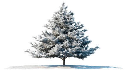 Fototapeta premium Snowy Pine Tree: A majestic pine tree, laden with fresh snow, stands tall against a clear background, evoking a sense of winter tranquility and natural beauty. 
