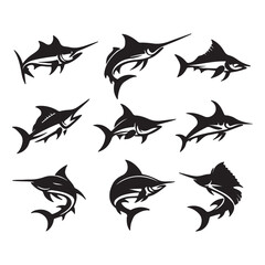 set of black silhouettes of birds