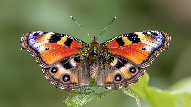 Closeup Colorful Butterfly On Leaf