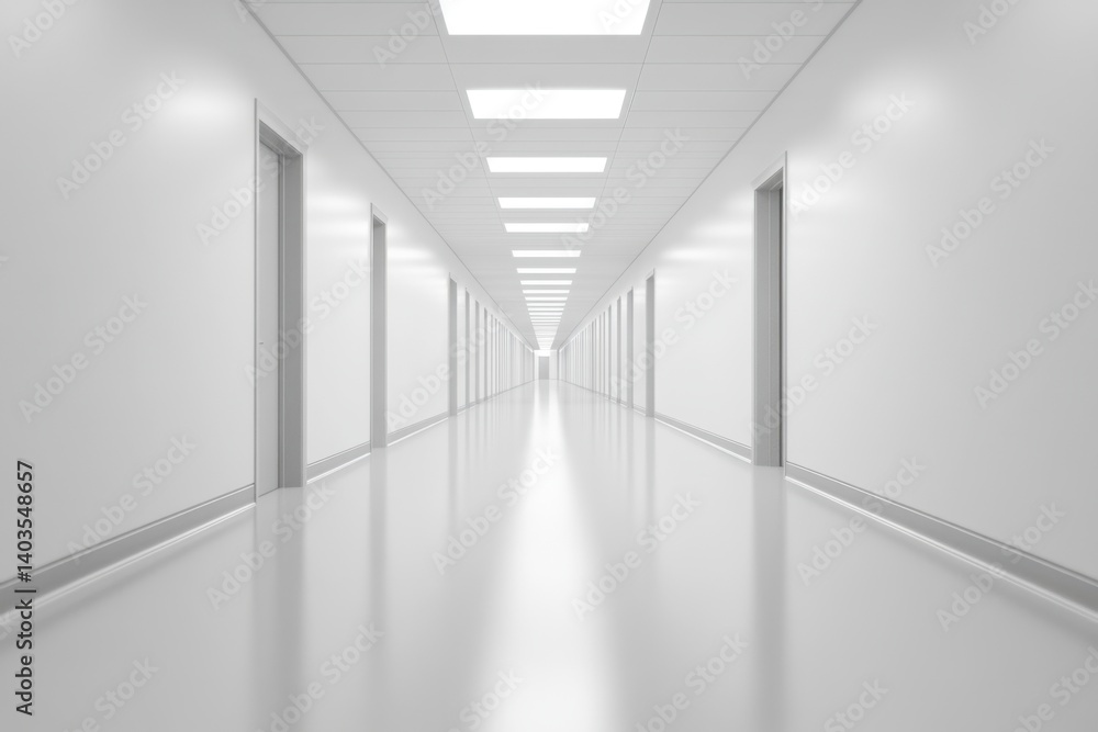 Poster empty white hallway extending to a distant point