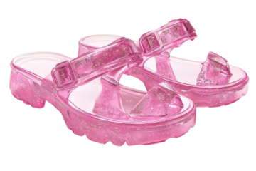 Sparkling pink glitter jelly sandals summer fashion chunky platform sole transparent straps girly