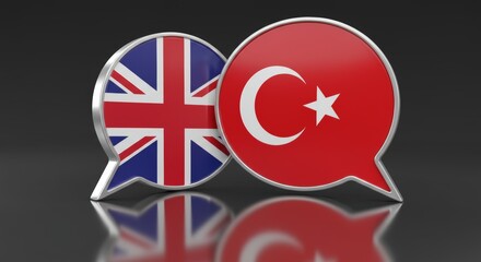 Obraz premium UK and Turkey dialogue, illustrated by intersecting flag speech bubbles