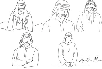 Arabic Man Continuous One Line Art Drawing Minimalist Icon Concept In Editable Stroke Style