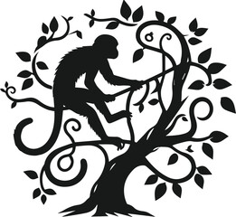 Vector silhouette of a monkey animal black