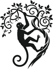 Vector silhouette of a monkey animal black