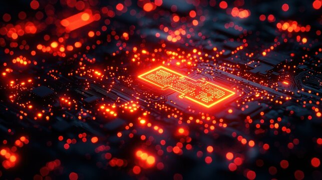 Glowing Red Circuit Board: Abstract Technology - Powered by Adobe