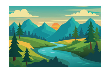 landscape with mountains and forest