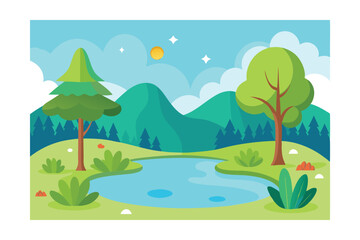 Naklejka premium landscape with mountains and lake