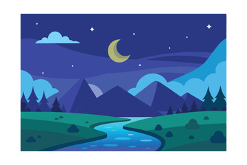 winter landscape with mountains and moon