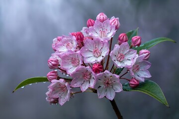 Obraz premium Close up of Mountain Laurel Flowers Blooming with Raindrops