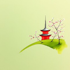 Peaceful temple with cherry blossoms