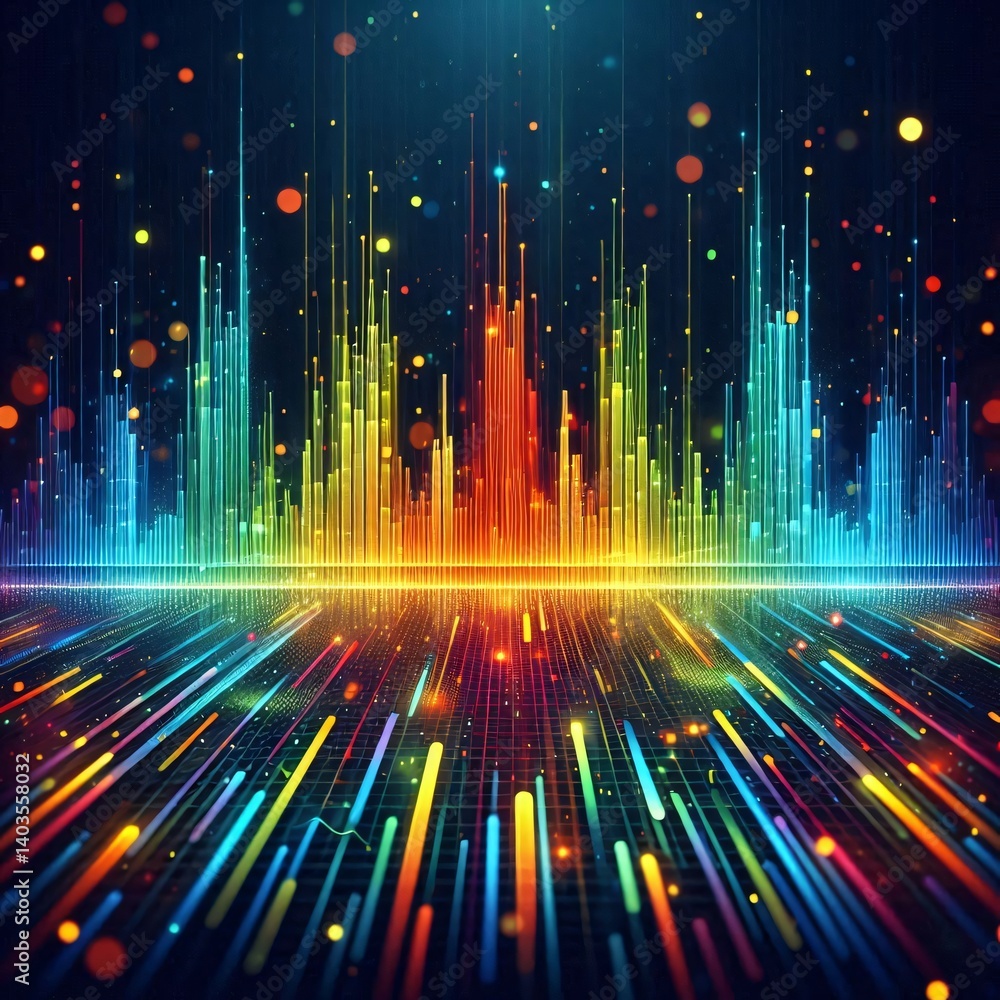 Aufkleber abstract digital art with colorful spectrum lines and glowing energy visualization