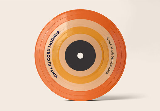 Minimalist Vinyl Record Mockup on Beige Background &mdash; Retro Style with Clean Studio Lighting