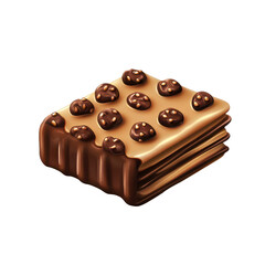 Layered chocolate wafer with crunchy topping isolated on transparent background