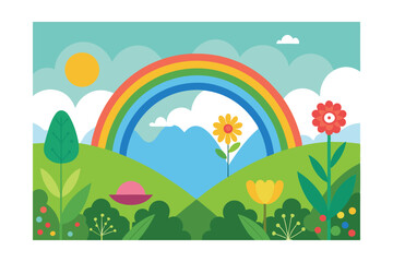 summer landscape with rainbow