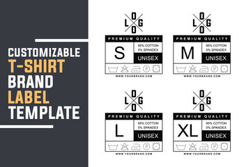 Unisex Clothing Tag Design Label Template with Size and Care Instructions