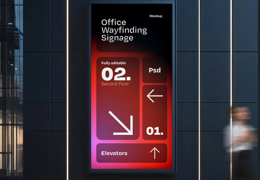 Modern Wayfinding Billboard Mockup with Lighting