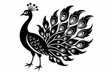 peacock silhouette line art vector illustration with a white background