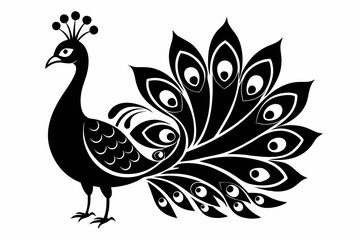 peacock silhouette line art vector illustration with a white background