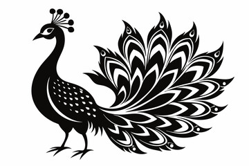 peacock silhouette line art vector illustration with a white background