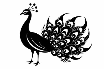 peacock silhouette line art vector illustration with a white background