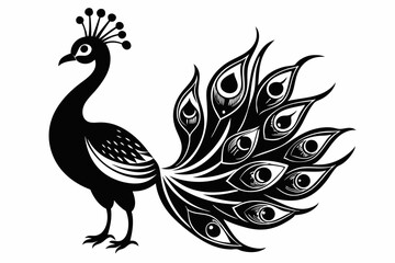 peacock silhouette line art vector illustration with a white background