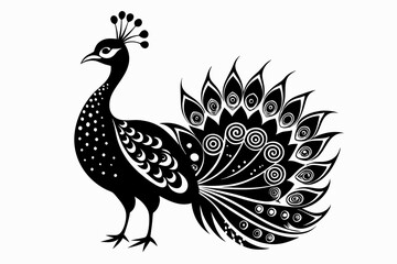 peacock silhouette line art vector illustration with a white background