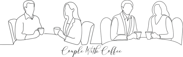 Couple Enjoying Coffee Together Continuous One Line Drawing Minimalist Icon Concept In Editable Stroke