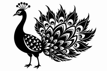 peacock silhouette line art vector illustration with a white background