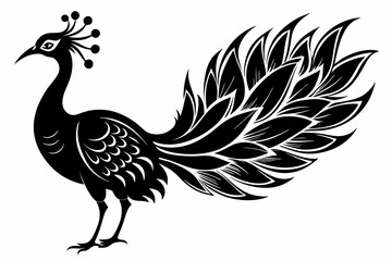peacock silhouette line art vector illustration with a white background