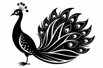 peacock silhouette line art vector illustration with a white background