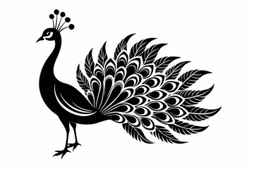 peacock silhouette line art vector illustration with a white background
